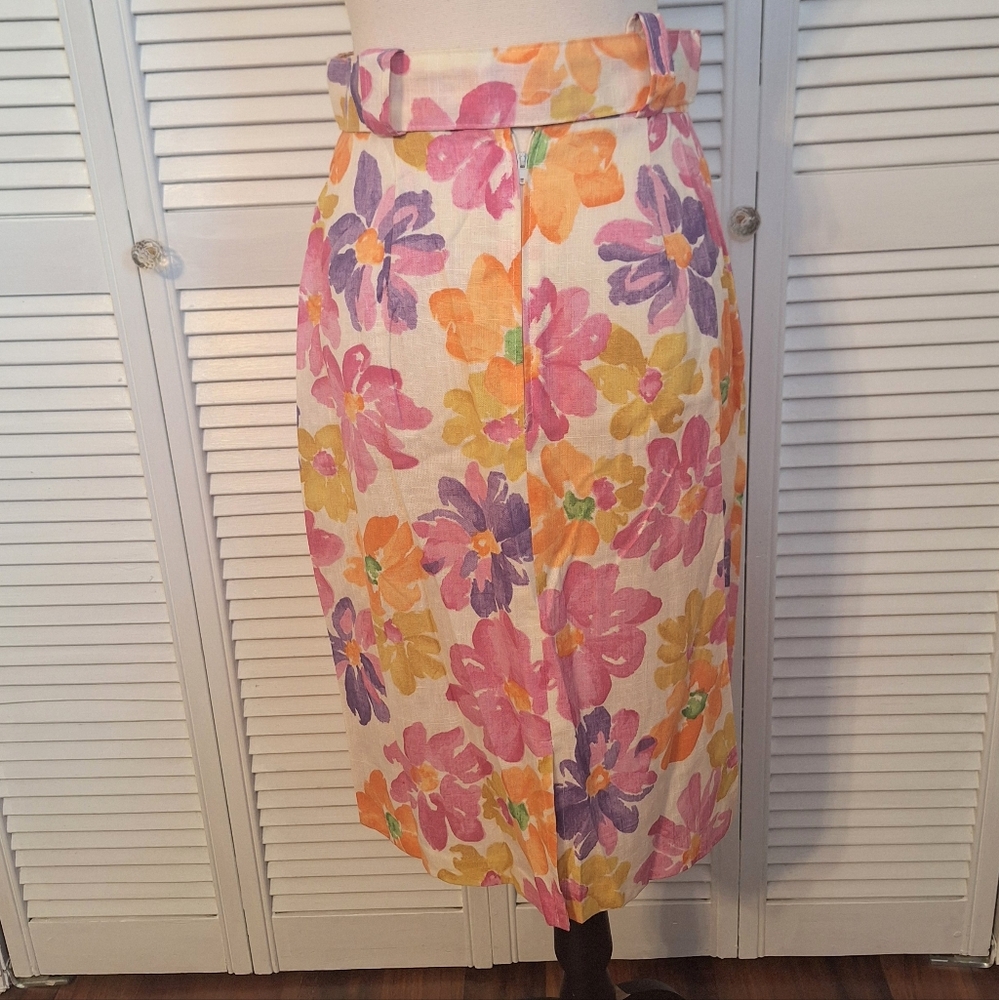 Vintage floral belted pleated polyester skirt sz 10 USA Laurissa *B - Picture 3 of 7